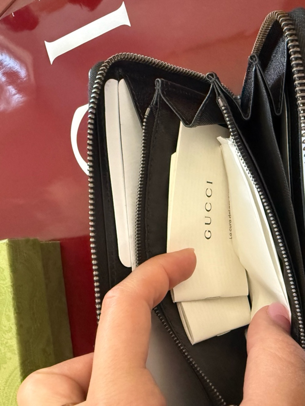 Gucci Black Pebbled Leather Zip Wallet with Gold GG and Bamboo Accent - Picture 7 of 7